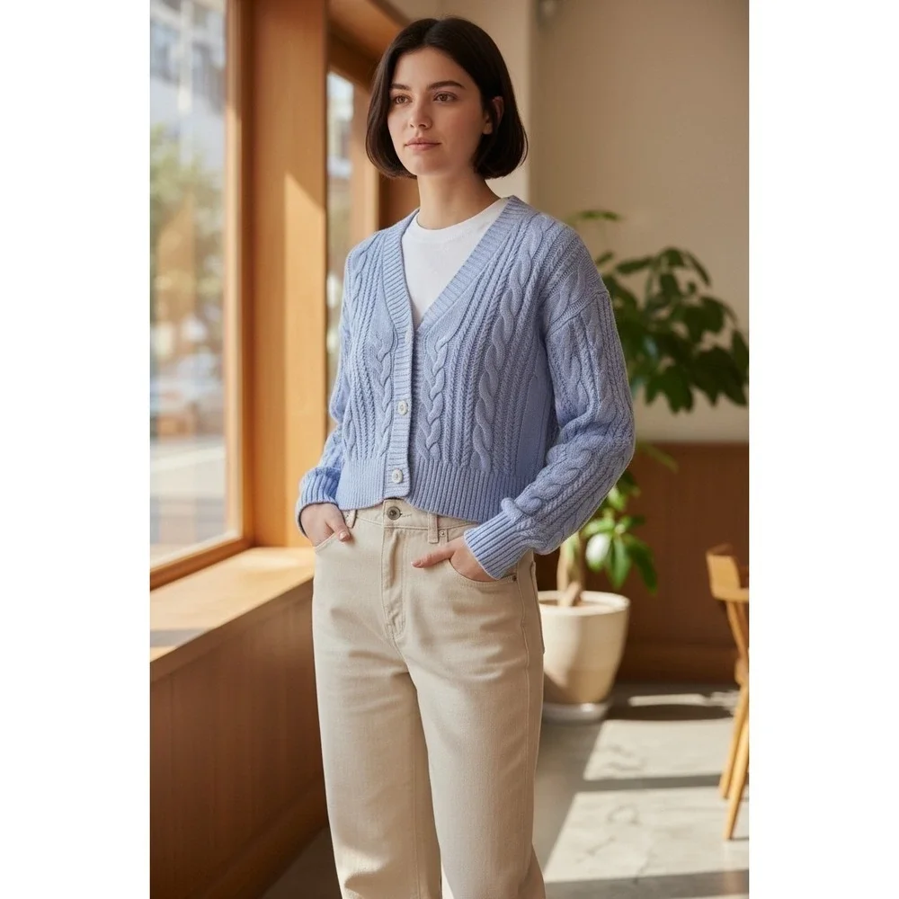 Abercrombie Kids Cable Knit Cardigan Sweater Cottagecore Preppy Back To School